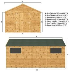 Waltons 16' X 10' Outdoor Premium Shiplap Tongue & Groove Apex Roof Garden Storage Workshop Shed -PlantHub Shop SI 001 004 0099 Apex Variant Spec Render