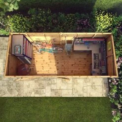 Waltons 14' X 6' Premium Shiplap Pent Roof Garden Shed -PlantHub Shop SI 001 004 0130 14x6 Premium Shiplap Pent MG2D Aerial1