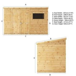 Waltons 12' X 8' Premium Shiplap Pent Roof Garden Shed -PlantHub Shop SI 001 004 0132 Spec Drawing 01