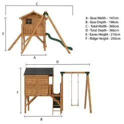 Waltons 5' X 5' Children's Tulip Playhouse With Tower & Activity Set -PlantHub Shop SI 002 001 0008 Tulip Playhouse Tower and Slide Activity Front Spec Drawing