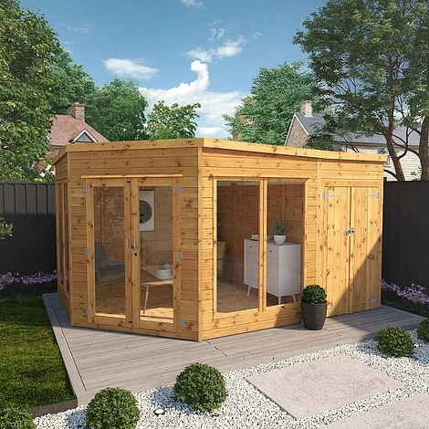 Waltons 13' X 9' Corner Summerhouse With Side Shed 4 Waltons 13' X 9' Corner Summerhouse With Side Shed - Image 2