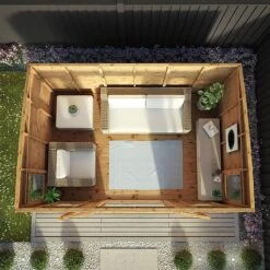 Waltons 12 X 8 Premium Shiplap Tongue And Groove Helios Curved Roof Wooden Garden Summerhouse -PlantHub Shop SI 003 001 0089 12x8 Helios Summerhouse W1b Aerial