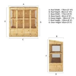 Waltons 6 X 3 Traditional Wooden Tall Wall Victorian Mini Greenhouse Potting Shed -PlantHub Shop SI 004 001 0023 Spec Drawing