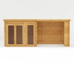 Waltons 6m X 3m Studio Pent With Outdoor Area - 28mm - Double Glazed -PlantHub Shop SI 006 002 0061 Log Cabin with Patio Area Studio Front