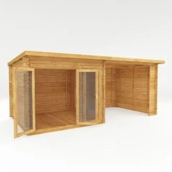 Waltons 6m X 3m Studio Pent With Outdoor Area - 28mm - Double Glazed -PlantHub Shop SI 006 002 0061 Pent Log Cabin with Patio Area Studio MainDO