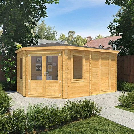 5m X 3m Corner Lodge Plus - 28mm Double Glazed (Side Shed) 3 5m X 3m Corner Lodge Plus - 28mm Double Glazed (Side Shed)