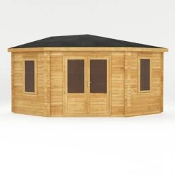 4m X 4m Corner Cabin - 28mm Double Glazed 15 4m X 4m Corner Cabin - 28mm Double Glazed -PlantHub Shop SI 006 004 0084 4mx4m The Holly Corner Log Cabin 44mm Studio Front