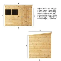 Waltons 8' X 6' Outdoor Tongue & Groove Pent Roof Modular Repositionable Shiplap Garden Storage Shed -PlantHub Shop SI001 004 0125 8x6 Shiplap Pent Spec Drawing