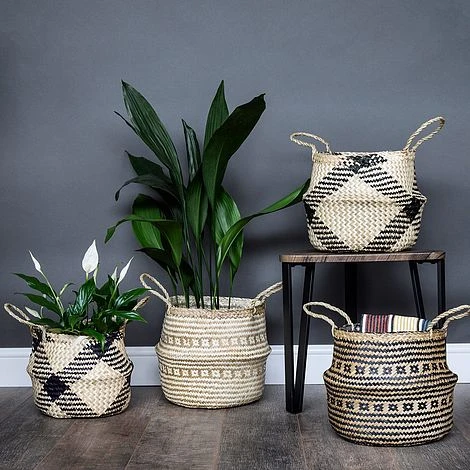 Seagrass Tribal Black Lined Basket Small H25Cm D30Cm 4 Seagrass Tribal Black Lined Basket Small H25Cm D30Cm - Image 2