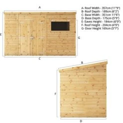 Waltons 12' X 6' Premium Shiplap Pent Roof Garden Shed -PlantHub Shop Si 001 004 0129 Spec Drawing