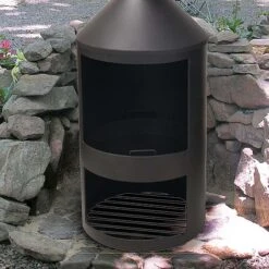 Idooka Black Chiminea Outdoor Heating Fire Pit -PlantHub Shop Stone20Wall1