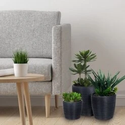 Idooka Black Round Trio Of Plant Pots -PlantHub Shop VN8000 PLANT POTS.BLACK .Lifestyle