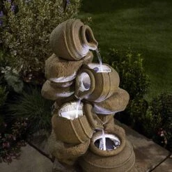 Serenity Cascading Tipping Pots Stone Wall Water Feature -PlantHub Shop WEBG39452