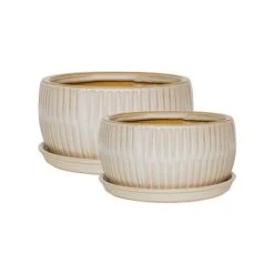 White Round Bonsai Planter Set Of 2