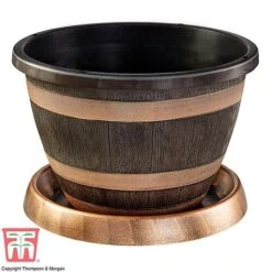 Wooden Barrel Effect Pot & Saucer 9 Wooden Barrel Effect Pot & Saucer -PlantHub Shop barrel