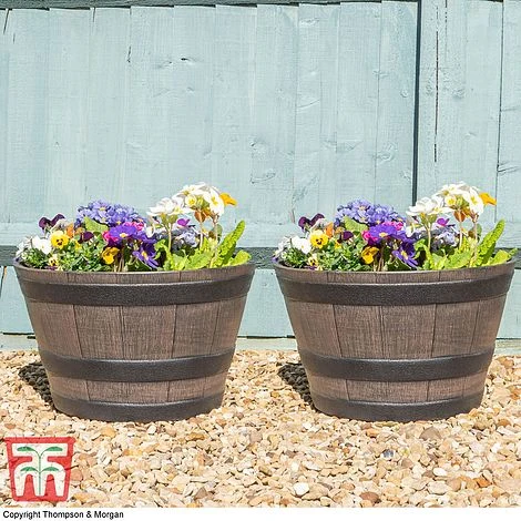Wooden Barrel Effect Planter – Medium 3 Wooden Barrel Effect Planter – Medium