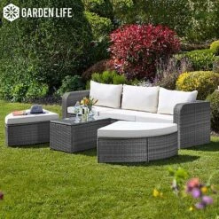 Firenze Five-Section Rattan Daybed - Dark Grey With Cover -PlantHub Shop z RattanG25815