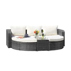 Firenze Five-Section Rattan Daybed - Dark Grey With Cover -PlantHub Shop z RattanG25818